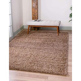 Unique Loom Solo Solid Shag Collection Modern Plush Sandy Brown Area Rug (6' 0 x 9' 0)