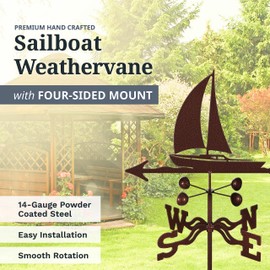 EZ Vane Steel Sailboat Weathervane 21” Height, Includes Metal 4-Sided Mount, Wind Cups & Brackets | Hand-Crafted and Family-Owned, Made in The USA with Triple Powder Coating, Limited