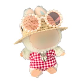 Tikapo Doll Clothes Swimsuit Set | 5-Piece: Straw Hat, Pearl Sunglasses, Red Plaid Swimming Suit, Pearl Necklace & Swim Ring for 14-17cm Labooboo (No Doll)