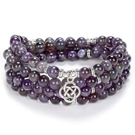 Celtic Gift Ideas 108 Mala Stone Beads Bracelet Crystal Necklace with Infinity Knot Lucky Charm, Stone, Amethyst, pearls