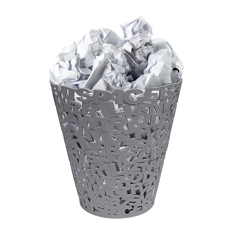 balvi Waste Paper Bin Letters Grey Plastic 30 cm