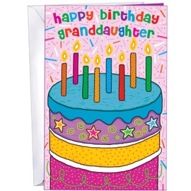 Chuck's Card-O-Rama - Granddaughter Birthday Card - Made in USA - Large Card Opens to 10" x 7.75" - Premium Gloss Paper - 95362