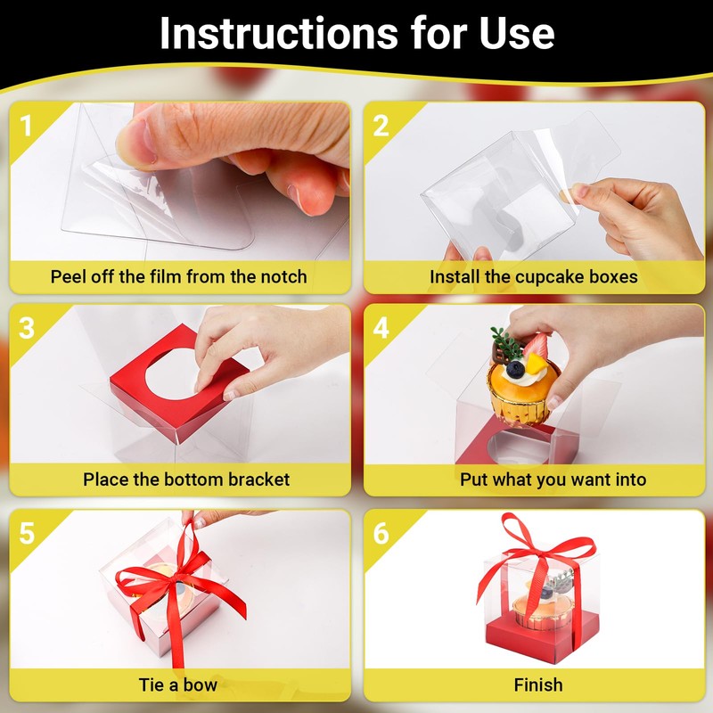 EUSOAR Disposable Clear Cupcake Holder, 12pcs 3.5 Inch Plastic Red
