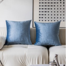 Demetex Dusty Blue Throw Pillow Covers 18x18 Square Plush Pillow Covers Super Soft Decorative Velvet Throw Pillows for Babies Children Room Decorations, 18 x 18 inch, Sky Blue