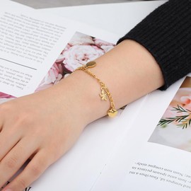 Fashion Bracelet Dainty Bangle Shell Starfish Heart Sun Cion Stacking Bracelets Stainless Steel Anklet Popular Charm Jewelry Cute Present Gifts for Women Daughter Student Graduation (Gold)