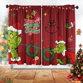 Cuteiush Christmas Window Decor 2 Panels Set 28'' L X 45'' W Curtains Valance for Bedroom Red