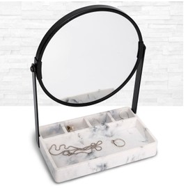 Artfrog Vanity Mirror with Marble Tray, Makeup Mirror with Tray,Table Mirror with Tray,Vanity Mirror with Tray,Two Sided 6 Inches 1X/3X Magnification Mirror
