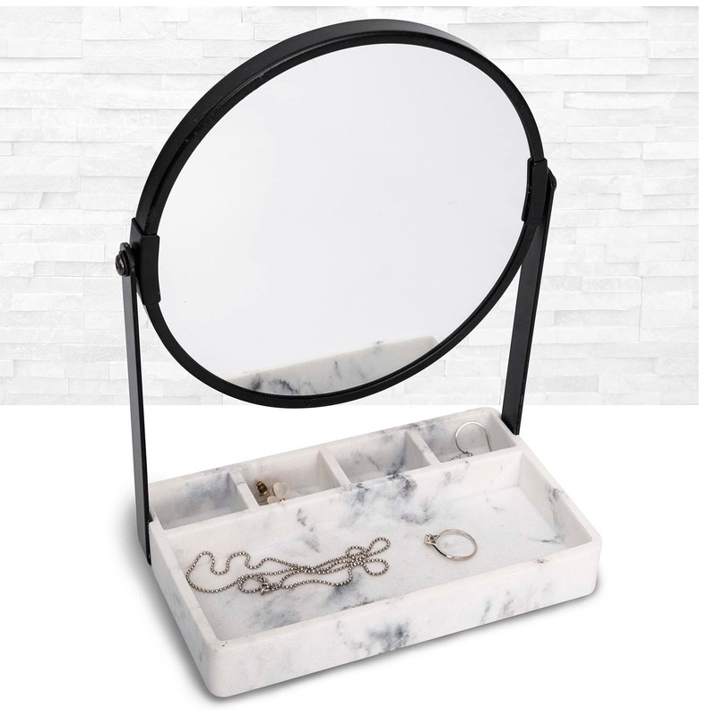 Artfrog Vanity Mirror with Marble Tray, Makeup Mirror with Tray,Table