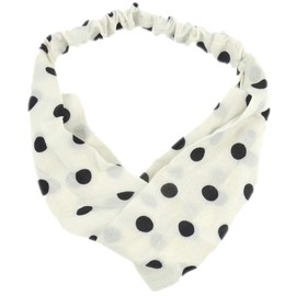 Floral Twist Knot Headband Elastic Wrap Turban Hair Band Yoga Sports Lady (Polka Dot White)