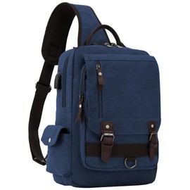 Leaper Retro Crossbody Bag Sling Bag Canvas Messenger Bag for Men Women Shoulder Bag Crossbody Handbags Satchel Dark Blue, XXL
