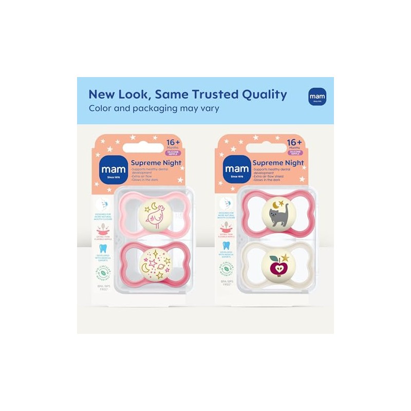MAM Supreme Night Pacifiers (2 Pack, 1 Sterilizing Pacifier Case),
