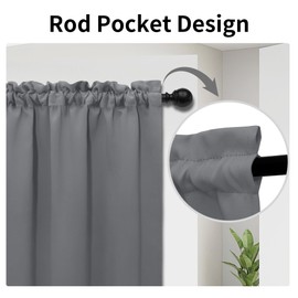 Easy-Going Blackout Door Curtains, Rod Pocket Privacy Light Filtering Sidelight Curtains French Door Curtains with Tieback, 1 Panel, 25x40 inch, Gray