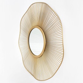 Gold Round Mirror 31 Inch with Sunburst Design - Large Circle Brass Mirror for Bathroom, Bedroom, Living Room, Hallway Decor, Hanging Big Golden Circular Mirror