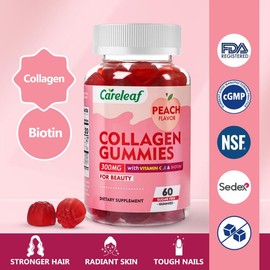 Careleaf Sugar-Free Collagen Peptides Gummies with Biotin – Hair, Skin & Nails Support, Feminine Beauty Supplement, 60 Gummies