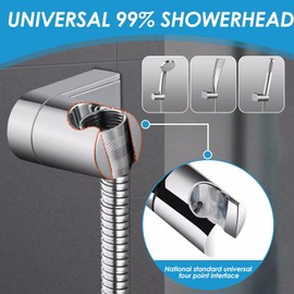 Shower Head Holder Universal 360°Adjustable Angle Chrome Plated Shower Holder Bracket ABS Plastic Shower Mount Wall Mount Drilling Installation Bracket Replacement for Home Hotel Bathroom Silver