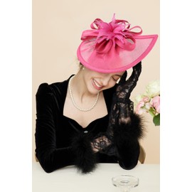 Gionforsy Fascinators Hat Flower Tea Party Hats for Women Feather Kentucky Derby Hat for Wedding Rosered