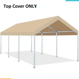 FORALEBEN Carport Replacement Canopy Cover for Car Tent Top Garage Shelter Cover Tarp with Ball Bungees (Only Top Cover, Frame Not Include) (Ginger, 10’ x 20‘)