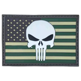 Unbranded SKULL PUNISHER AMERICAN FLAG OD GREEN TACTICAL MILITARY 3D GLOW PVC HOOK PATCH
