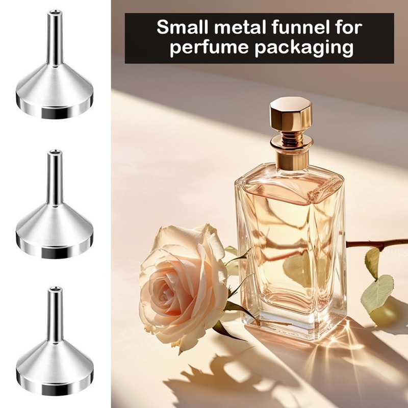 3-Piece Mini Funnel Set ，Silver Aluminum Tiny Funnels for Small