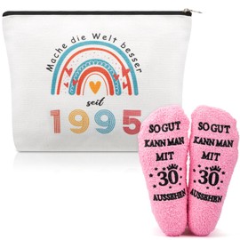 Xuniea Funny Birthday Gifts for Women Including Cosmetic Bag and Birthday Socks Makeup Bag and Stockings Women, As shown in the picture, 1995-30 years