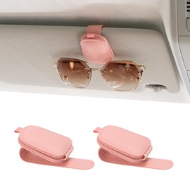 Yuoyar 2 Packs Sunglasses Holders for Car Visor - Magnetic Leather Sunglasses Holder and Ticket Card Clip - Car Visor Accessories (Pink)