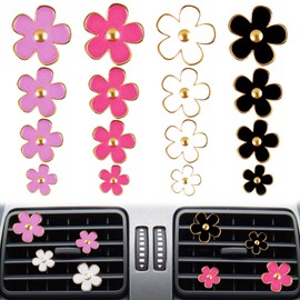 LHOEST 16PCS Daisy Flower Car Air Vent Clips, Pink Cute Car Accessories for Girls Womens, Air Conditioning Outlet Clip Fresheners for Car Decorations Interior Girly (4 Colors)