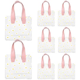 Whaline 12Pcs Daisy Clear PVC Gift Bags with Pink Handle Cute Flower Reusable Transparent Treat Bags for Mother's Day Baby Shower Wedding Birthday Bridesmaid Party Favor
