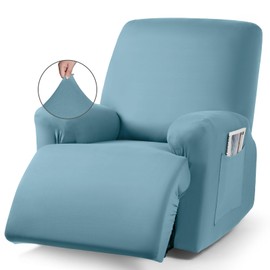 TAOCOCO Recliner Chair Covers Stretch Polyester Fabric 3-Piece for Large Recliners, Soft, Breathable and Skin-Friendly Furniture Protector, Washable (Aqua Blue, Recliner Chair Cover)