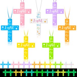 Seenelling 49 Pcs Glow in The Dark Silicone Cross Necklace Let Your Light Shine Cross Necklace Bulk Bible Verse Christian Gift for Christian Easter Birthday party favor