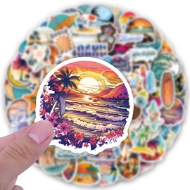 150 Pcs Summer Beach Stickers Pack | Hawaii Graffiti Vinyl Stickers for Scrapbook,Journaling,Laptop,Bumper,Skateboard,Water Bottles,Computer,Phone,Cartoon,Hard hat,Car Stickers