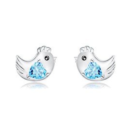 Chicken Earrings 925 Sterling Silver Blue Heart Cubic Zirconia Chicken Stud Earring Cute Chicken Jewelry Gifts for Women Chicken Lover