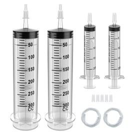 2 Pack 300ML Large Syringe and 2 Pack 20ML Plastic Syringes with Tube und Adapter, Sterile Individually Wrap Measurement and Dispensing Syringe Tools for Science Labs und Feeding Pets (2, 300ml)
