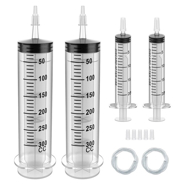 2 Pack 300ML Large Syringe and 2 Pack 20ML Plastic