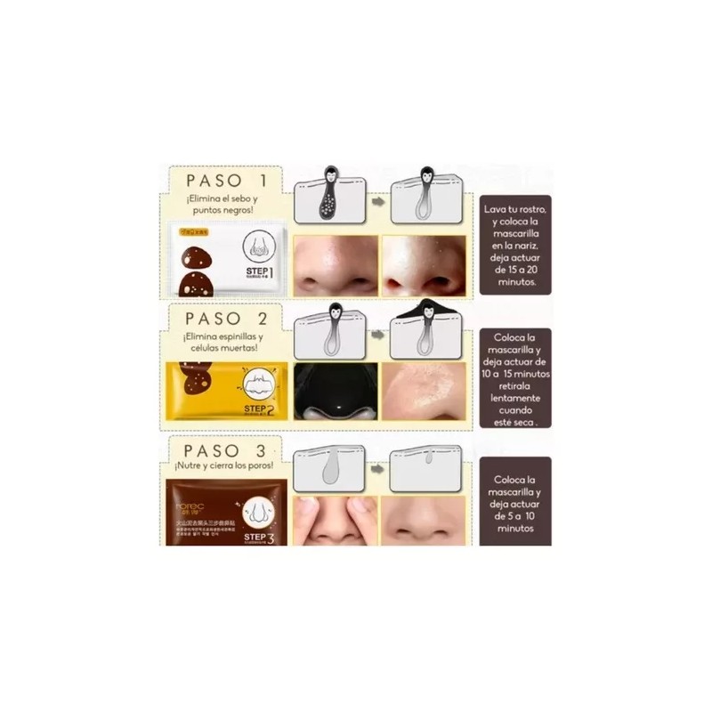 PM 3 Mascarillas 3 Pasos Parche Puntos Negros + Saca