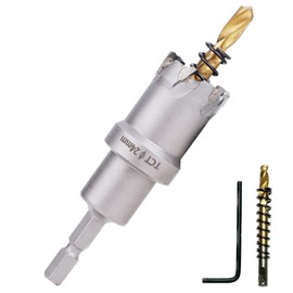 [For Impact Driver] Carbide Stainless Steel Hole Saw [Hexagonal Shaft 0.25 inch (6.35 mm)] Iron, Metal and Woodworking Compatible with Drilling, Electric Drill, Driver Hole Cutter 0.9 inches (24 mm)