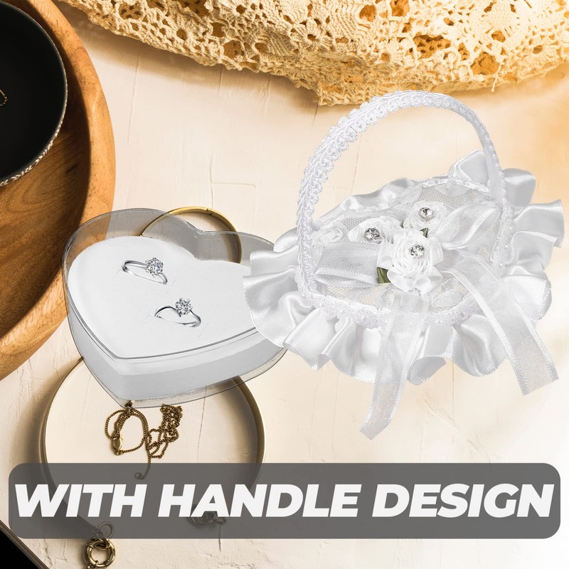 jojofuny 5pcs Wedding Party Heart-Shaped Ring Pillow Elegant Ceremony Ring