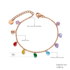 lokaerlry Titanium Stainless Steel Chain & Link Bracelets Colorful CZ Crystal Charm Bracelet (Rose Gold Plated)