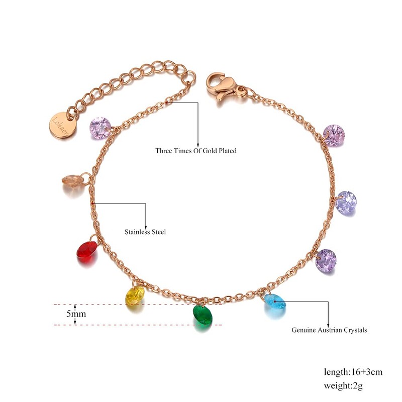 lokaerlry Titanium Stainless Steel Chain & Link Bracelets Colorful CZ