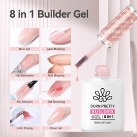 BORN PRETTY Builder Gel, 8 in 1 Builder Gel for Nails 15ml Hard Gel Builder Nail Extension Gel Base False Nail Tips Glue Builder Gel in a Bottle