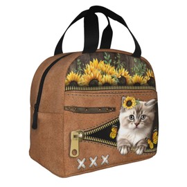 Quelindra Cat Insulated Lunch Bag For Women, Cats Lunch Box, Cute Cartoon Cat Pattern Lunch Box Flowers Insulated Lunch Bag For, Office, Picnic, Gift