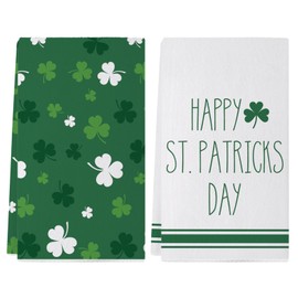 St Patricks Day Kitchen Towels, Lucky Green Shamrock Clover Happy St Patricks Day Dish Towels 18x26 Inch Spring Holiday Decorations Home Party Decor Kitchen Hand Towels Drying Dishcloth Set of 2