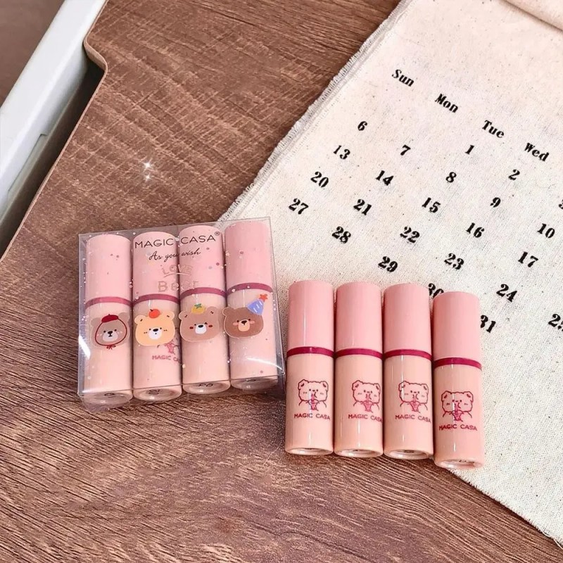 Set De Esmaltes De Labios Mini Bear, 4 Unidades, Pintalabios