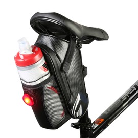 Bike Saddle Bag Water Bottle Holder with Tail Light Under Seat Storage Tail Pouch Cycling Rear Pack