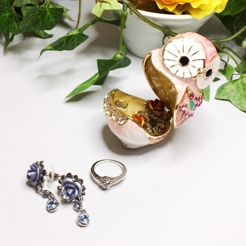 PIEARTH EX447-1 Jewelry Box, Large, Owl Pink, Zinc