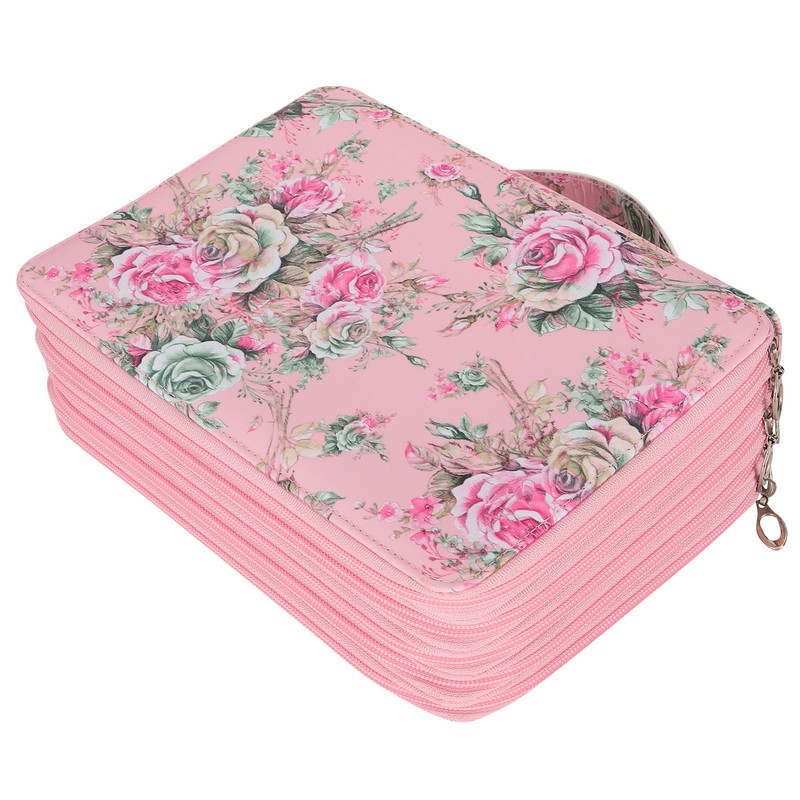 Pencil Case Rose Printed Multi Layer Zipper 252 Slots Portable