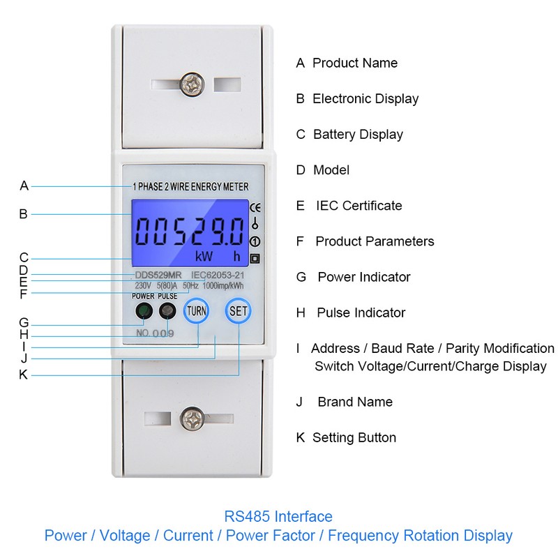 DDS529MR Single Phase Electric Energy Meter LCD Digital Display 230V