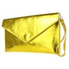 Girly Handbags Italian Suede Leather Envelope Clutch Metallic Bright Gold
