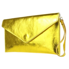 Girly Handbags Italian Suede Leather Envelope Clutch Metallic Bright Gold