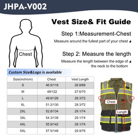 JHPAZUJA High Visibility Safety Work Vest for Men, Surveyor Safety Vest with Pockets, ANSI/ISEA 107-2020 Class 2（Khaki,XL