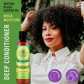 Doyley's Haitian Black Castor Oil Mega Moisture Deep Conditioner 8oz | Hair Strengthening with Chebe Powder